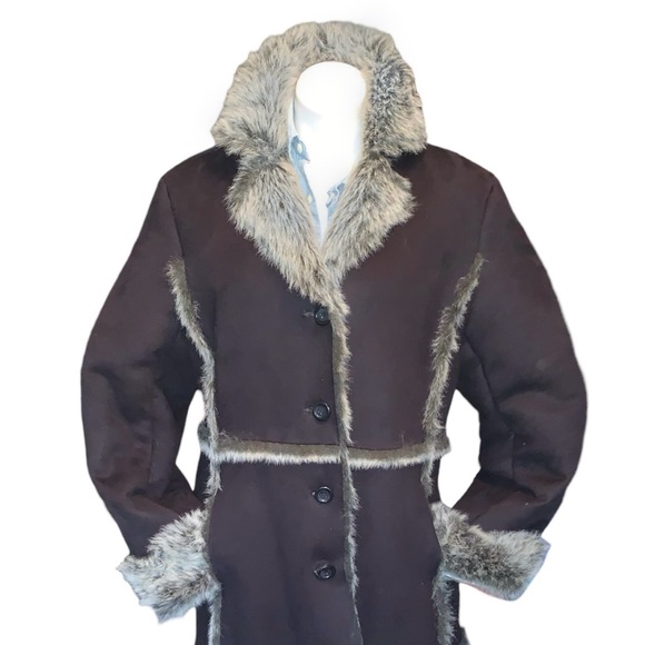 f u r :: Vintage Penny Lane Faux Fur Trimmed Leather Coat Trench - Picture 13 of 14